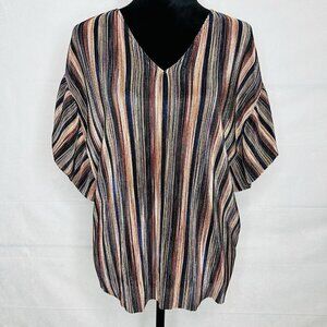 Vanessa Virginia Anthropologie Bienville Pleated Striped Metallic Blouse Sz XS